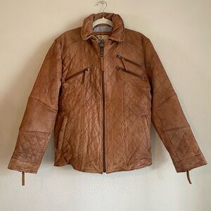 32 Bar Blues Genuine Leather Brown Zip Up Moto Jacket